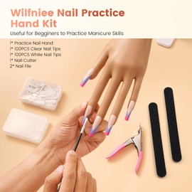 Wilfniee Practice Hand for Acrylic Nails: Nail Tips Won't Fall off Fake Hand for Nail Practice - Flexible Practice Nail Hand With 200PCS Nail Tips for Beginners Salon