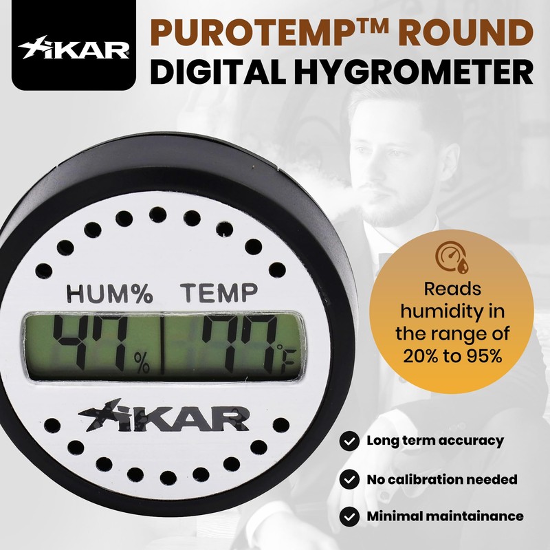 Xikar PuroTemp Round Digital Hygrometer, 10 Second Refresh Rate, Brushed