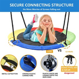 Hishine 43" Saucer Swing Set for Kids with Frame Heavy Duty Metal Stand, 360° Rotate Waterproof Flying Tree Saucer Swing with Swivel, Hanging Straps, Adjustable Ropes (Blue Set)