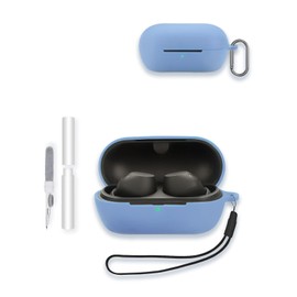 Case for Sony WF-C710N Truly Wireless Noise-Canceling Earbuds, WUNIAK Soft Silicone Protective Portable Scratch Shock Resistant Shell with Cleaner Kit & Carabiner & Lanyard，Sky Blue