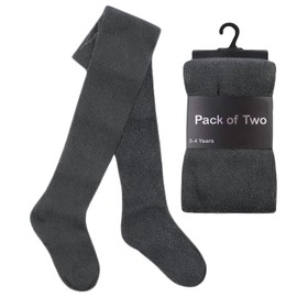 ZRWASKA® Kids Girls Cotton Tights Uniform School Tights Plain School Warm Thick Tights Children Winter School Warm Cotton Rich Tight Plain Super Soft Tights Everyday use (Pack 2) Grey, 5-6 yrs