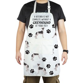CENWA Greyhound Dog Apron With Pockets Greyhound Lover Gifts Dog Owner Gifts Adjustable Cooking Apron For Animal Dog Lovers (Greyhound Apron)