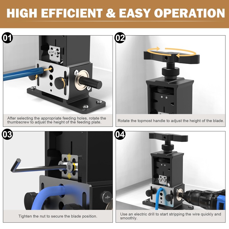 YehgoMade Adjustable Wire Stripper Machine Upgraded Drill-powered Stripper Automatically Strips