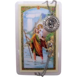 Wowser Saint Christopher Silver Tone Pendant Necklace, Protect Us Laminated Prayer Card