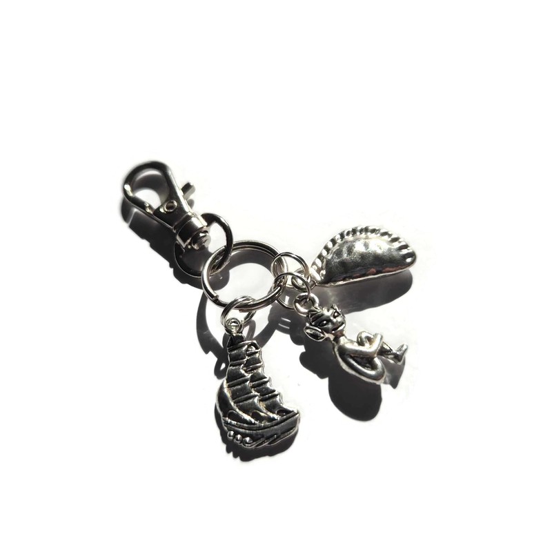 CORNWALL themed Cornish pasty pixie ship charm bag clip keyring