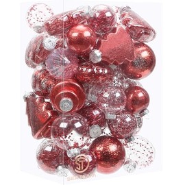 Sea Team 47-Pack Assorted Clear Christmas Ornaments, Transparent Christmas Ball Ornaments Set, Shatterproof Plastic Christmas Baubles, Xmas Bulbs, Christmas Tree Decorations, Red