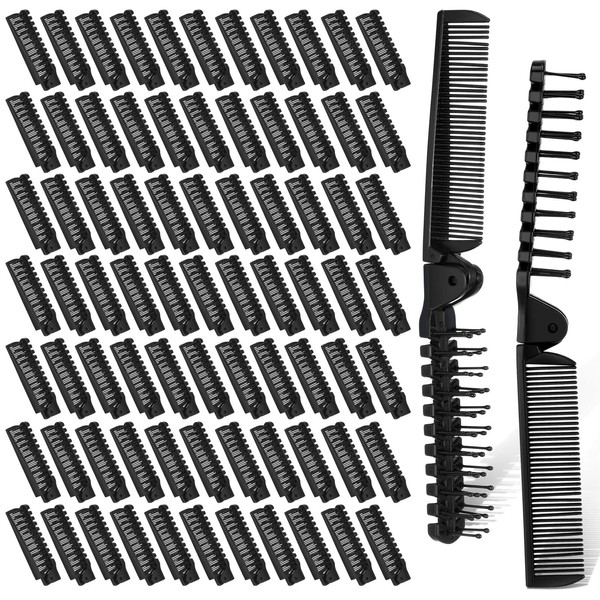 Skylety 100 Pcs Portable Travel Hair Comb Brush Double Headed Folding Hair Brush Compact Pocket Hair Comb Wig Combs Styling Tool for Women Men Homeless Home Hotel Nursing Charity Church (Black)