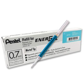Pentel Refill Ink For EnerGel and Lancelot Gel Pen, (0.7mm) Metal Tip, Sky Blue Ink, Pack of 12 (LR7-S)