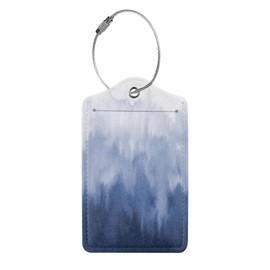 Numland Luggage Tag Navy Blue Watercolor Abstract,Stainless Steel Ring Leather Luggage Tag for Travel Bag Suitcase