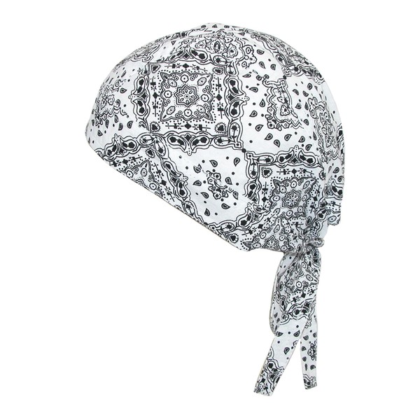 CTM® Men's Cotton Unlined Paisley Biker Do Rag Cap, White