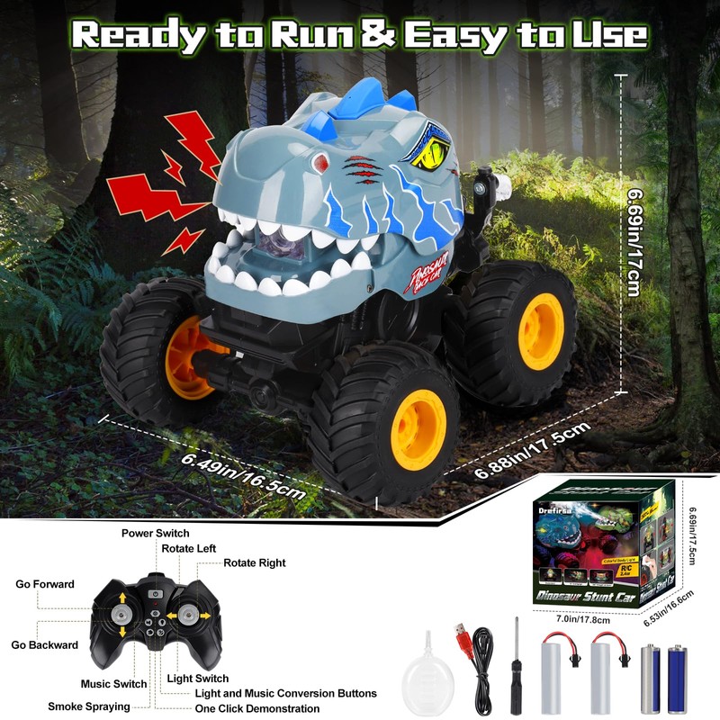 Dinosaur Remote Control Car for Boys 4-7 8-12, 50min+ Runtime