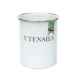 Monsoon Metal Kitchen Utensil Holder Pot Vintage Canister Tin White & Grey Round Kitchen Utensil Cutlery Storage Pot Holder