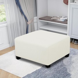 Easy-Going Stretch Square Ottoman Cover 30x30x15inch Cream