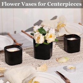 12 Pcs 12oz, 6oz Matte Black Square Candle Jars for Making Candles, Ribbed Glass Empty Candle Containers with Airtight Bamboo Lids Sticky Warning Labels for Candle Making, Home Centerpiece Decor