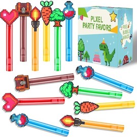 24Pcs Bubble Wands for Pixel Theme Party Favors Decorations Supplies, Goodie Bag Fillers Stuffers Exchanging Gifts Classroom Prizes