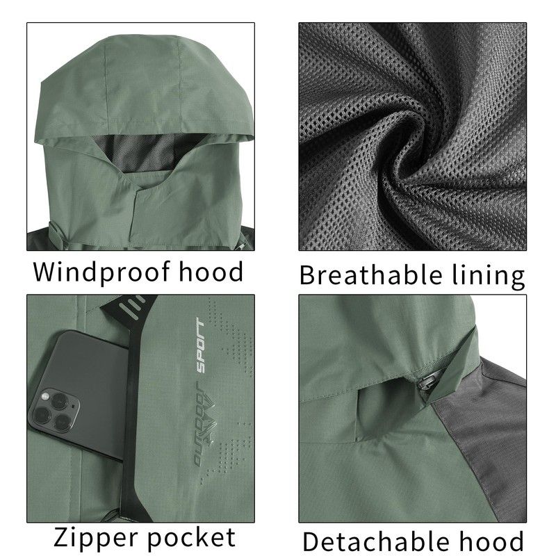 TEZO TEZO Mens Rain Jacket Waterproof with Hooded Hiking Coat