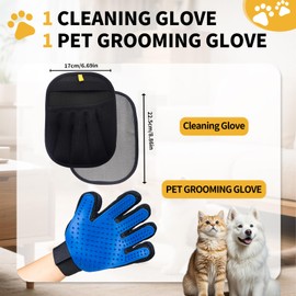 SONGHEARR Pet Hair Removal Glove, Cats Dogs Grooming Gloves Pet Hair Removal Tool, 2025 Upgrade Reusable Pet Hair Remover Glove（1 Pet Grooming Glove & 1 Cleaning Glove）
