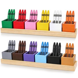 AFOROEOA Montessori Wooden Crayon Holder (2 Pack) - 12 Removable Cups for Color Sorting & Organizing - Premium Beech Wood Pencil Organizer for Kids, Classroom Storage Caddy for Pencils & Markers