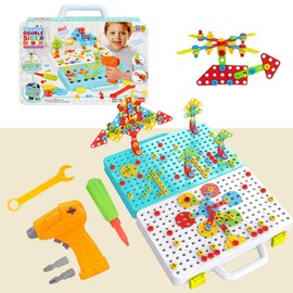 HONPHIER 252PCS Construction Toys Drill Design Puzzle Creative Electric Screwdriver Building Take Apart Blocks Kids Drill Set DIY STEM Educational Set with Storage Box for Kids, Boys and Girls