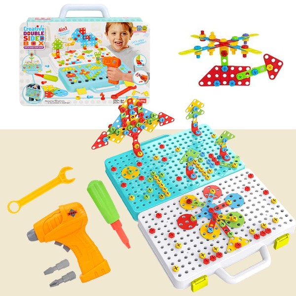 HONPHIER 252PCS Construction Toys Drill Design Puzzle Creative Electric Screwdriver