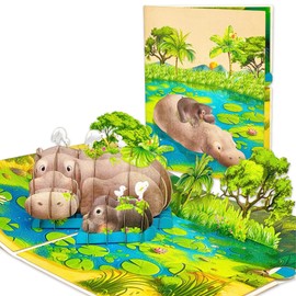 T4s - Hippo Pop Up Mothers Day Card for Mom, Wife, 6x8 Inch Mothers Day Card for Daughter, Sister, Grandma, Funny Mother's Day Pop Up Cards from Son, Husband, Pop Up Birthday Cards.