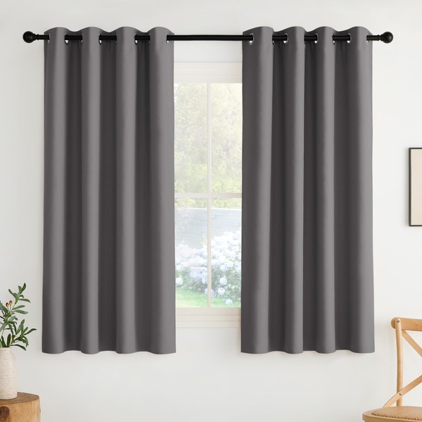 NICETOWN Grey Grommet Blackout Curtains 63 inch - Thermal Insulated