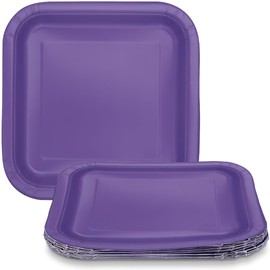 Elegant Disposable Paper Neon Purple Square Dessert Plates - 7" (16 Ct) | Easy Cleanup and Quick Tidying Up - Perfect for Parties and Events