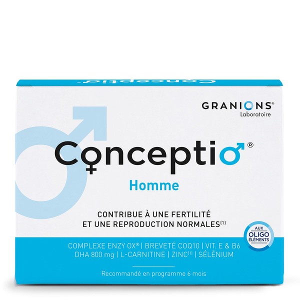 GRANIONS | Conceptio Homme | Male Fertility, Normal Reproduction | Patented Enzy Ox Complex (Coenzyme Q10, Vitamin E), L-Carnitine, Dha, Trace Elements | 90 Capsules and 30 Sachets (30 Days)