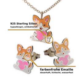 Fly Style Fox with Heart Pendant for Children / Girls / Women with Chain Silver / Children's Jewellery Girls, Sterling Silver