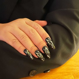 24Pcs Press On Nails Long Square Coffin Black Claw Fashion Fake Nails Stick on Nails Glue on Nails Acrylic Nails Spring Summer Exquisite Static False Nails for Women 1187