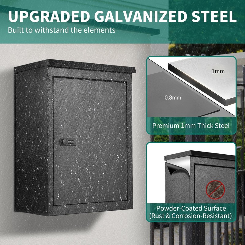 YITAHOME Locking Mailbox, Wall Mount Mailboxes for Outside, 19.7x13.4x8.7 Inch