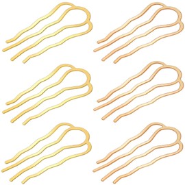 BOYIVI 6 Pieces Metal Hair Clips and Pins - Side Combs, U-Shape Sticks, 4 Prong Accessories for Updo Buns and Women's Hairstyling (Gold & KC Gold)