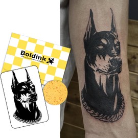 Boldink Temporary Tattoos, semi permanent tattoos, 15-day long lasting tattoo sticker, waterproof and anti-reflective, unique design(Cool Chain Doberman)