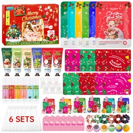 60Pcs Christmas Spa Party Supplies Set – 6 Spa Day Kits with Face/Lip/Eye/Hand/Foot Care,Festive Spa Gift Set for Sleepovers,Holiday Parties,Slumber Party & Secret Santa Gifts,All Skin Types Safe