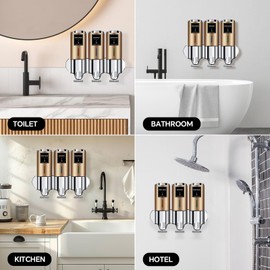 KOYFOYO Shower Soap Dispenser 3 Chamber No Drill,Shampoo Dispenser for Shower Wall Mount,Shampoo and Conditioner Dispenser(17oz,Gold)