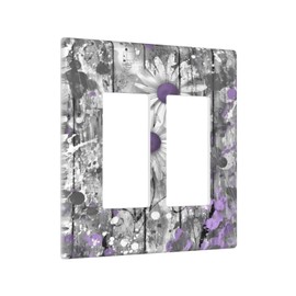 Rustic Purple Gray Daisy Flowers Double Decor Light Switch Cover Decorative 2 Gang Wall Plate Rocker Switchplate Electrical Outlet Faceplate for Bathroom Kitchen Home Decor