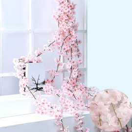 BSITSSS 3PCS 180cm Artificial Silk Cherry Blossom Garland Vines Hanging Vine Garland Artificial Flowers for Outdoor Indoor Wedding Wall Badroom Decoration (Pink)