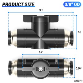 TAILONZ PNEUMATIC BVU-3/8 OD Ball Valve Air Flow Control Valve Push to Connect Fitting (Pack of 1）