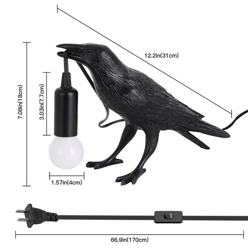 Shandaglo Crow Lamp Raven Table Lamp with Bulb, Crow Light