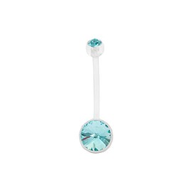 Loving My Bump Pregnancy Maternity Belly Navel Bar Bars Belly Button Ring Bioflex Plastic Flexible Double Jewel PTFE Retainer (Aquamarine)