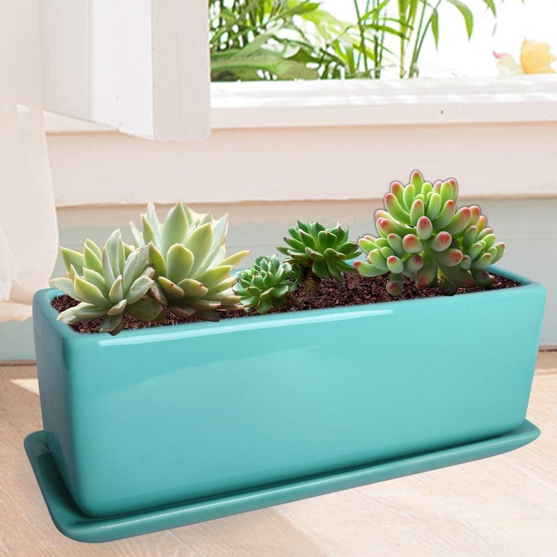 Vencer 14 Inch Rectangular Modern Minimalist Ceramic Succulent Planter Pot