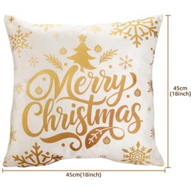 Kesote 4 Pack Christmas Cushion Covers Square Throw Pillow Case with Gold Patterns Christmas Decorations for Bedroom Car Sofa - 18 x 18 inches