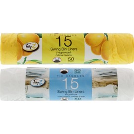 Tidyz Strong Tie Handles 50 Litres 2 Rolls x 15unit Citrus Lemon & 2 Rolls X15 units Fresh Linen Sumer - Total Pack 60 units (B0171)