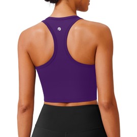PINSPARK Sports Bras for Women Longline Yoga Bra Wide Straps Athletic Tank Tops with Built-in Bra Racerback Tennis Top Padded Exercise Bras, Dark Purple X-Small