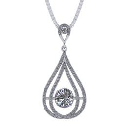 Central Diamond Center Chandelier Dancing Gemstone Necklace, 925 Sterling Silver & Pure Brilliance Zirconia, Platinum Plated