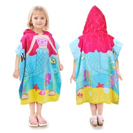 Kato Tirrinia Mermaid Bath Poncho Bathrobe Hooded Towel Children Girls Terry Towelling Bath Towel Beach Towels Cotton Camping Surf Beach Poncho Children, 60 x 60 cm