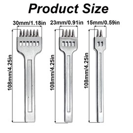 TopHomer Black Prong Punch Tool Set, 3pcs Leather Row Round Hole Tooth Punch Tool, 2/4/6 Prong Row Hole Punch DIY Diamond Lacing Stitching Chisel Set Leather Craft Kits, 4mm/0.16in
