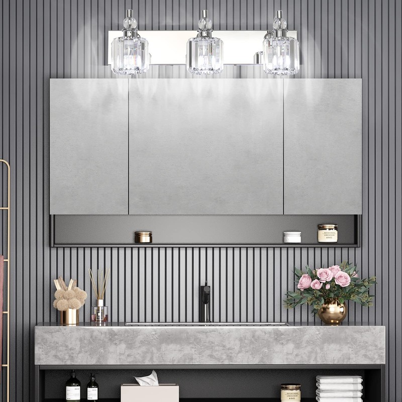 Ralbay Crystal Vanity Light Fixtures 3 Light Modern Crystal Bathroom