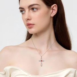 FJ Infinity Cross Necklace 925 Sterling Silver Religious Pendant Garnet Necklace January Birthstone Jewelry Gifts for Women