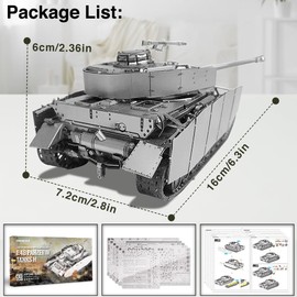 piececool 3D Puzzle Metal Panzerkampfwagen IV Type H, 3D Metal Puzzle Military Model for Stainless Steel, Full Metal, 100% Restore, Birthday Gift, Model Kit Adults, 433 Pieces